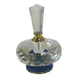 Genuine Lead Crystal Perfume Bottle Crystal Stopper Glass Rod Vintage Blue Green